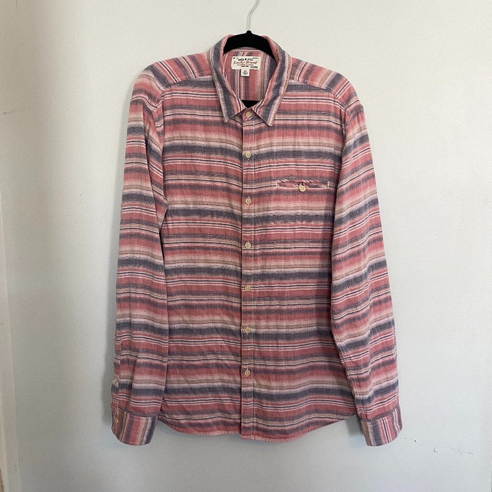 Lucky Brand Linen Striped Button Up Shirt Multicolor Stripe Size XL